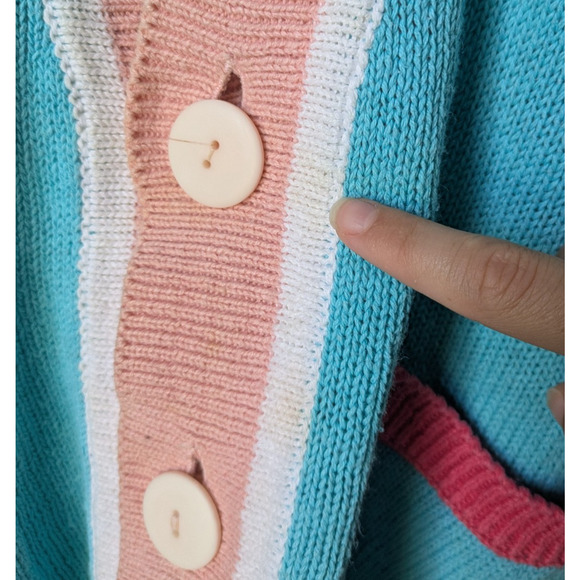 Vintage Swatch Clock Fish Star Graphic Punk Sweater Cardigan 1980s Button Front - Picture 8 of 16